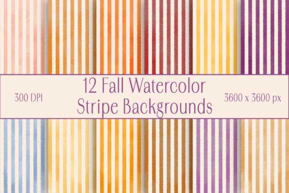 12 Fall Watercolor Stripe Backgrounds