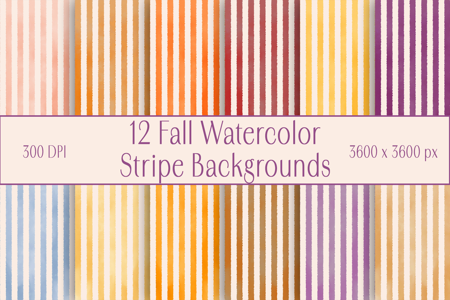 12 Fall Watercolor Stripe Backgrounds