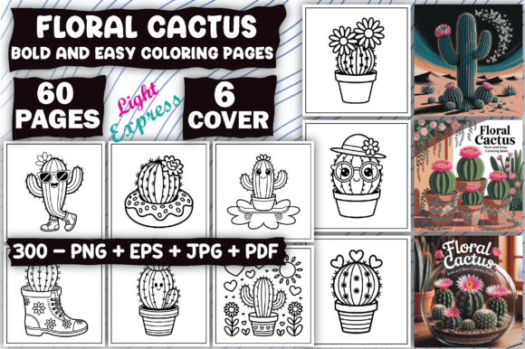 Bold & Easy Floral Cactus Coloring Pages