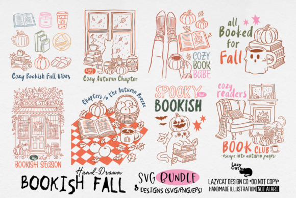 Bookish Fall Hand-drawn SVG PNG Bundle