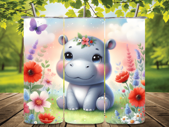 Cute Floral Hippo Tumbler Wrap