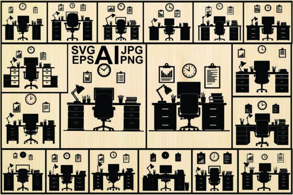 Desk Silhouette Vector Art Vector Bundle