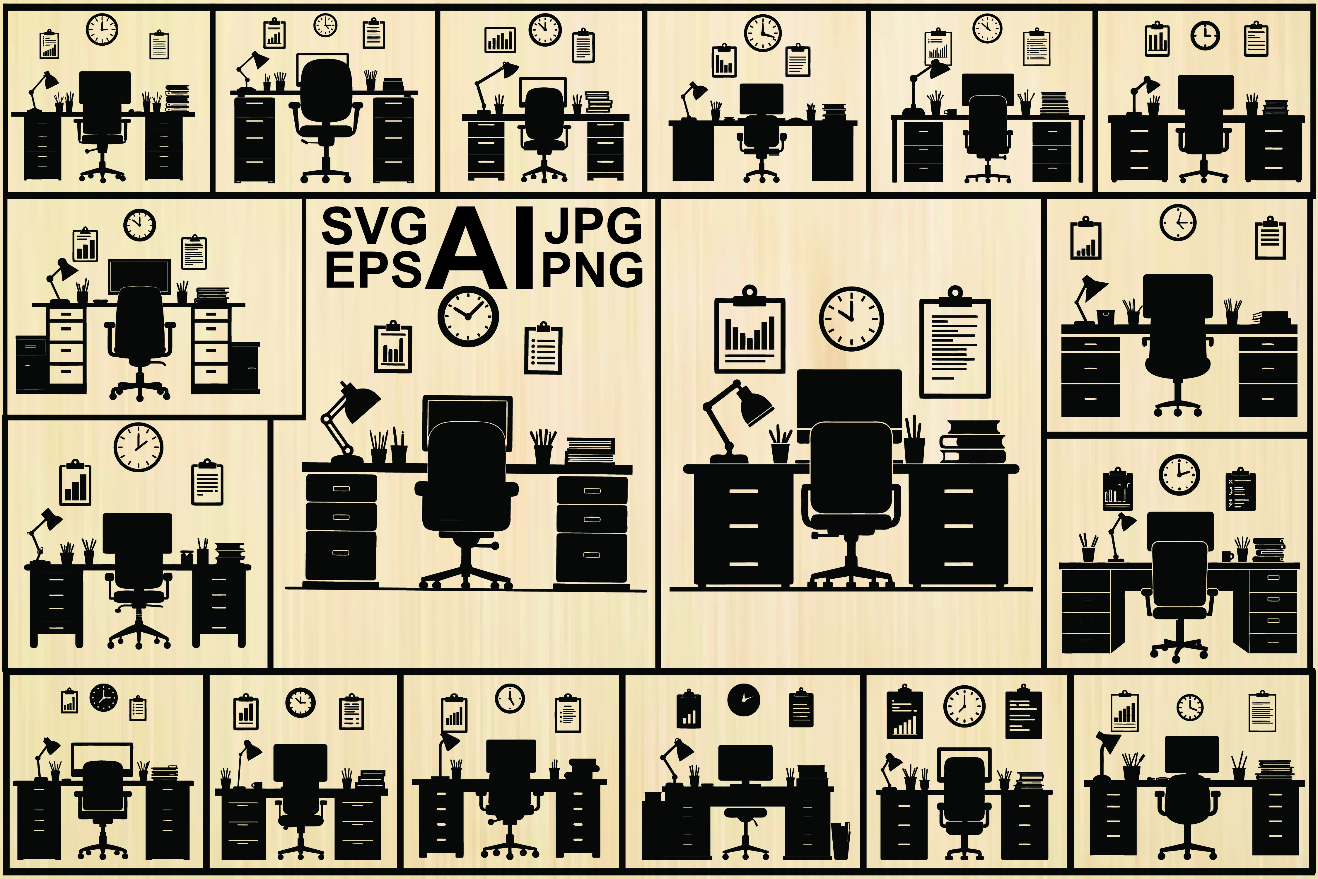 Desk Silhouette Vector Art Vector Bundle