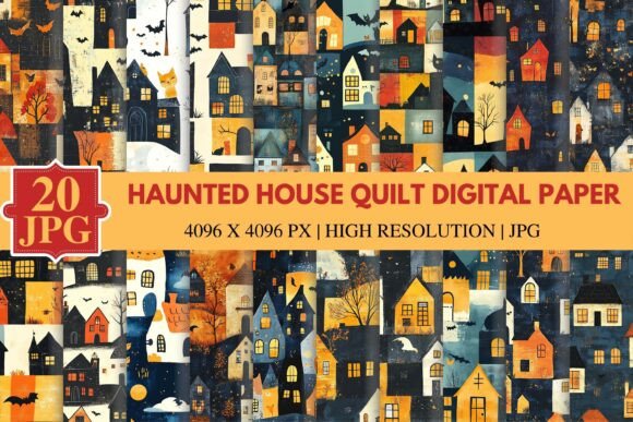 Haunted House Quilt Digital Paper