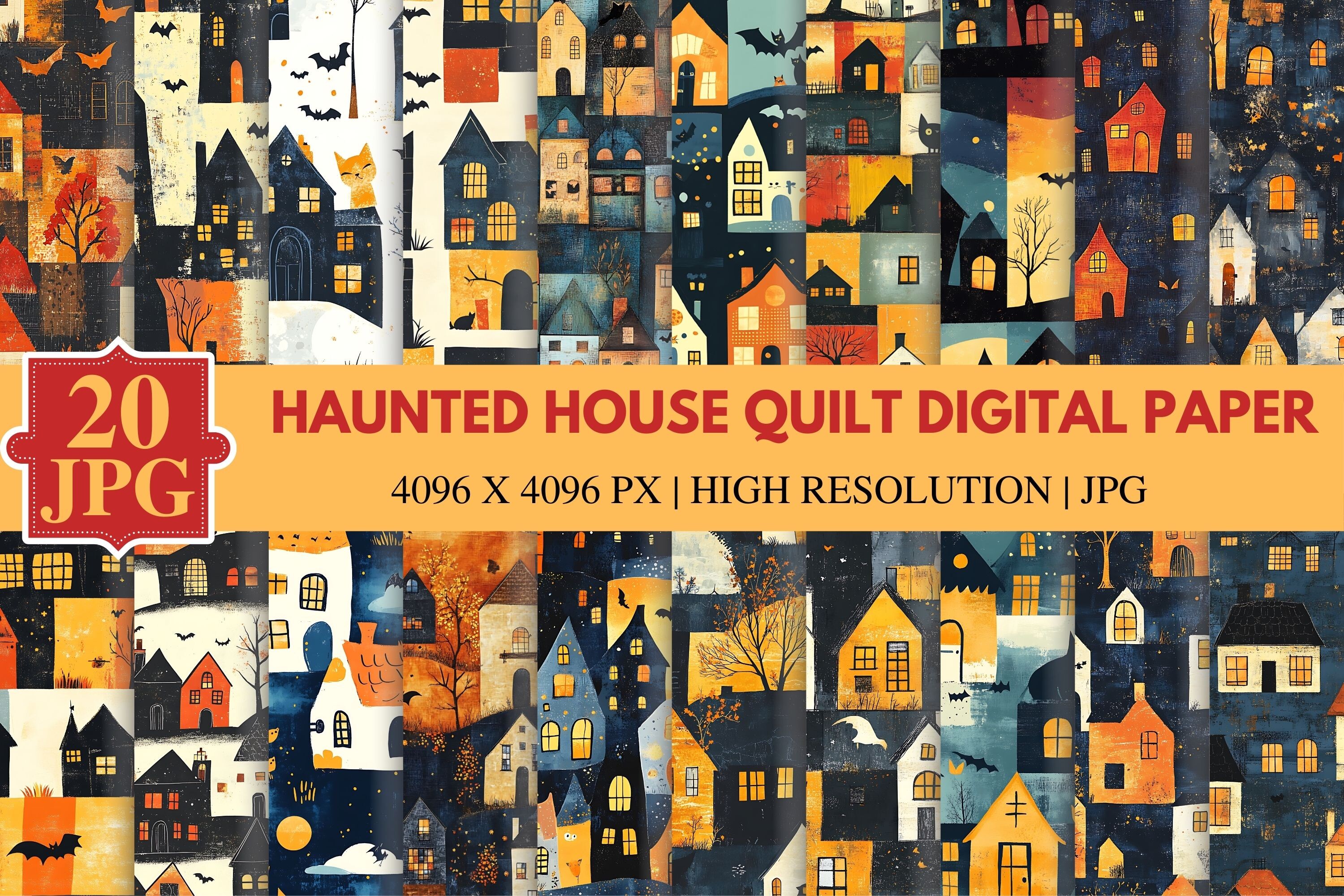 Haunted House Quilt Digital Paper