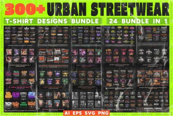 Urban Streetwear T-shirt Designs Bundle Graphic by Universtock