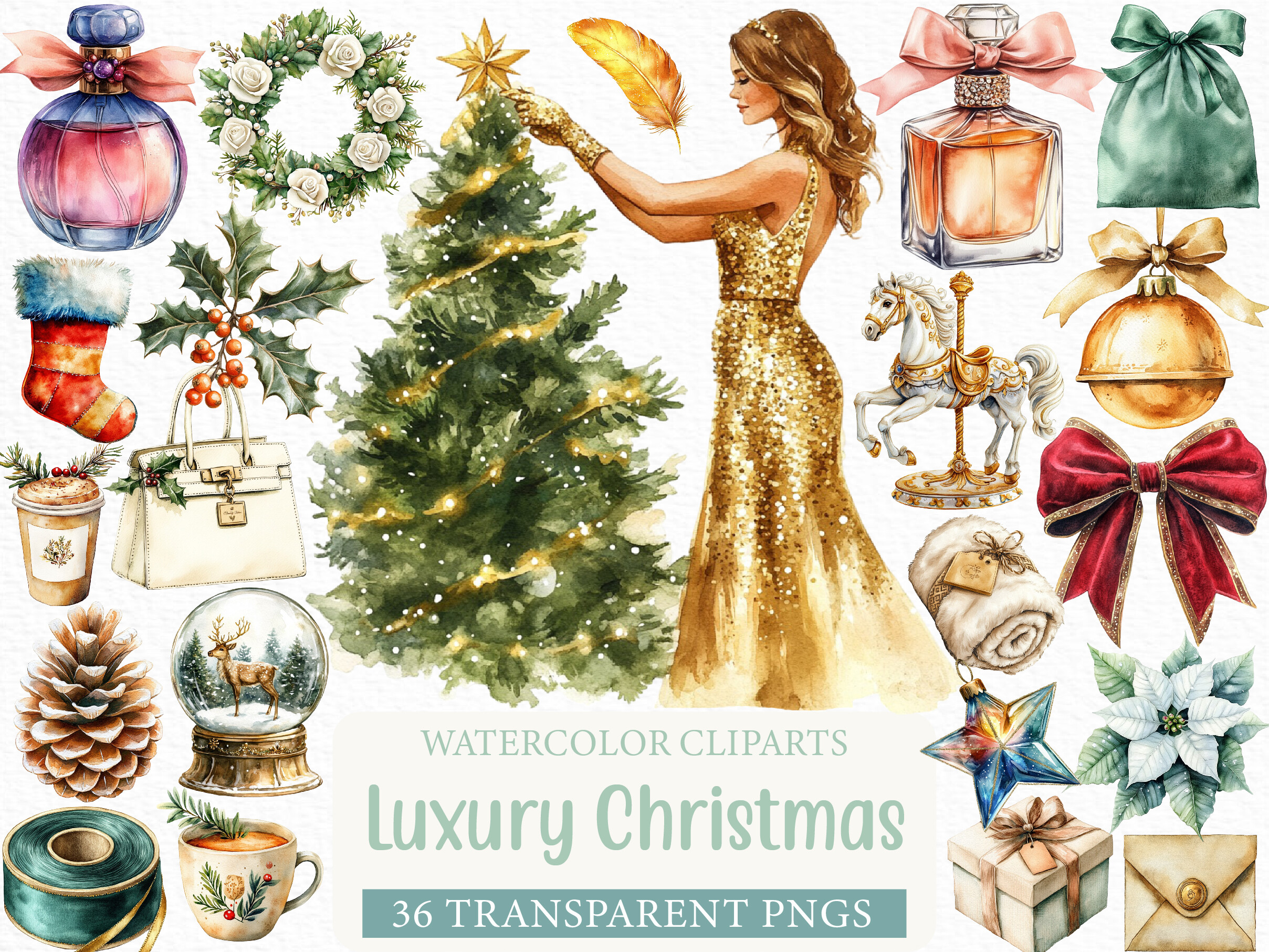 Watercolor Luxury Christmas Clipart - photo 1