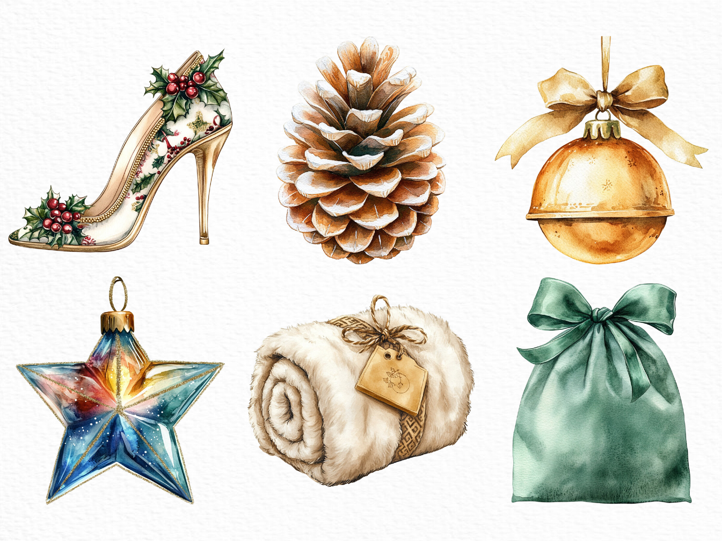 Watercolor Luxury Christmas Clipart - photo 2
