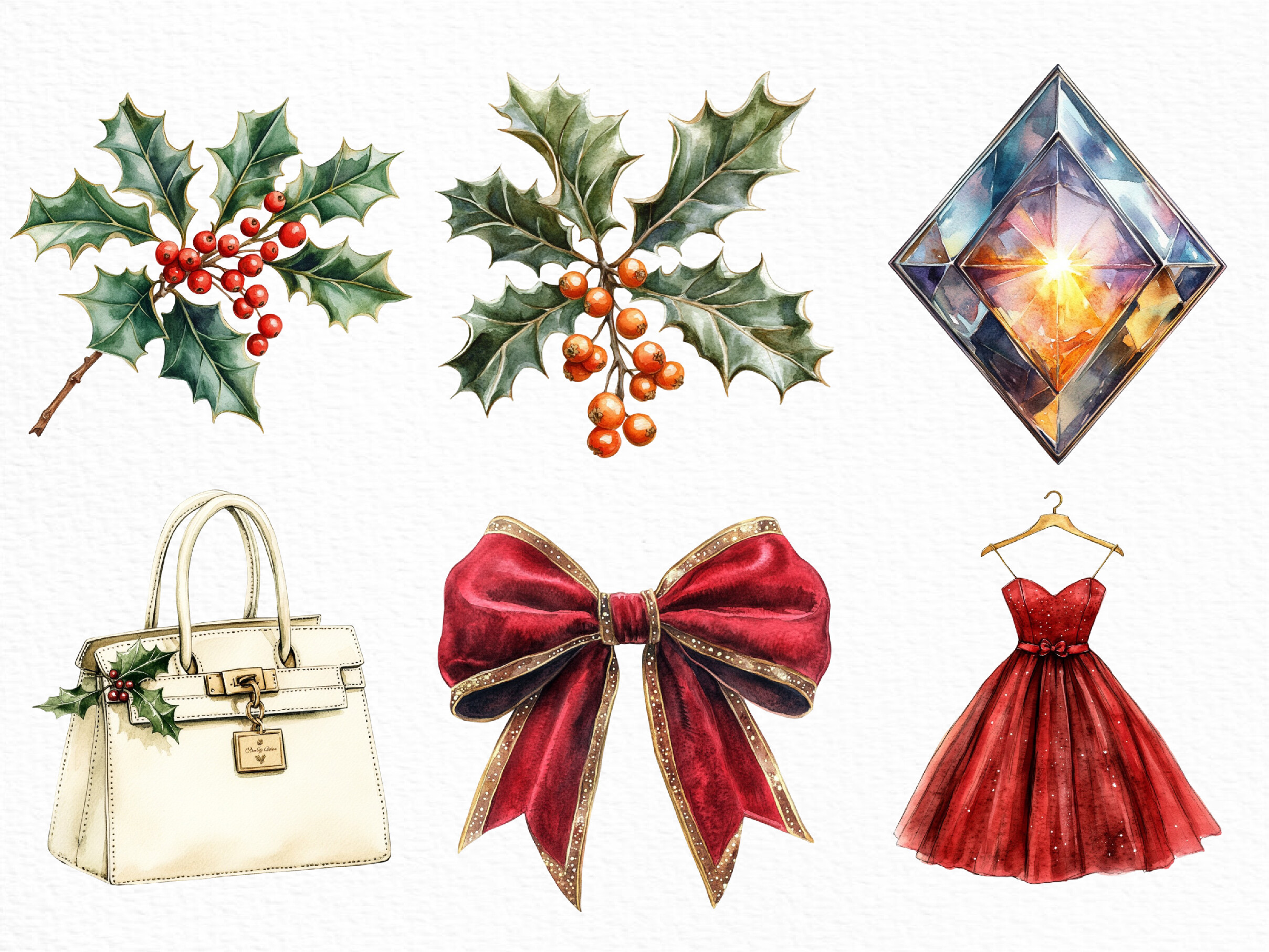 Watercolor Luxury Christmas Clipart - photo 3