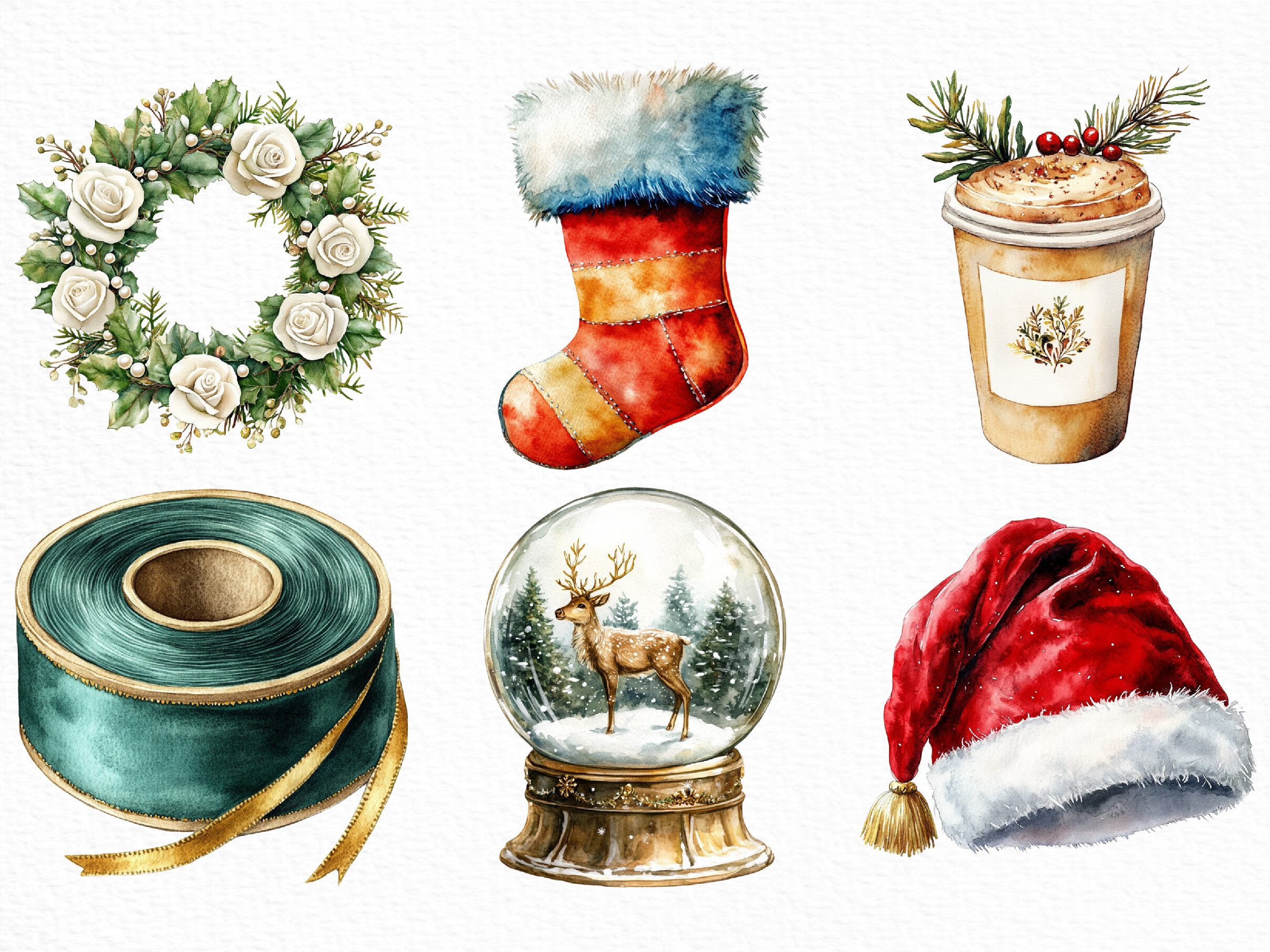 Watercolor Luxury Christmas Clipart - photo 4
