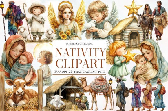 Watercolor Nativity Clipart