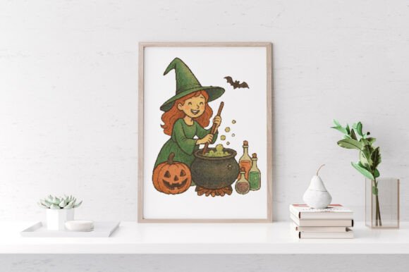 Cheerful Halloween Witch Cross Stitch