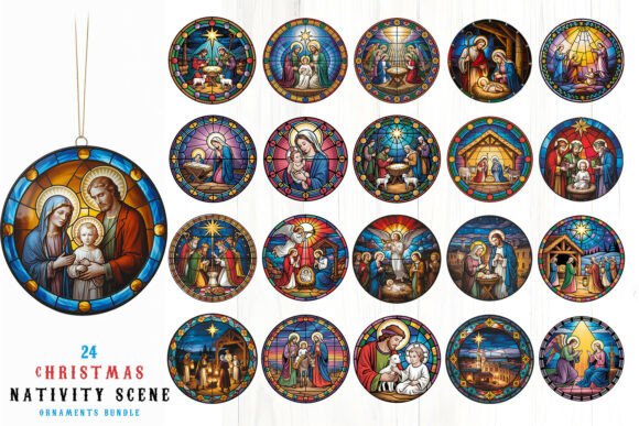 Christmas Round Ornaments Nativity Scene