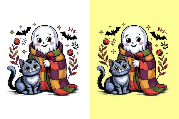 Cozy Halloween Patchwork Ghost PNG
