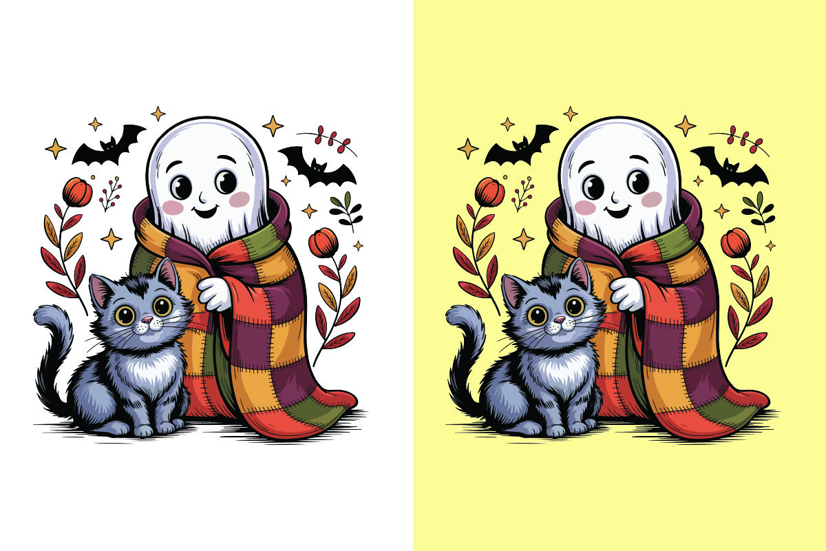 Cozy Halloween Patchwork Ghost PNG