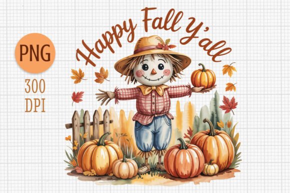 Happy Fall Y’all Scarecrow Clipart PNG