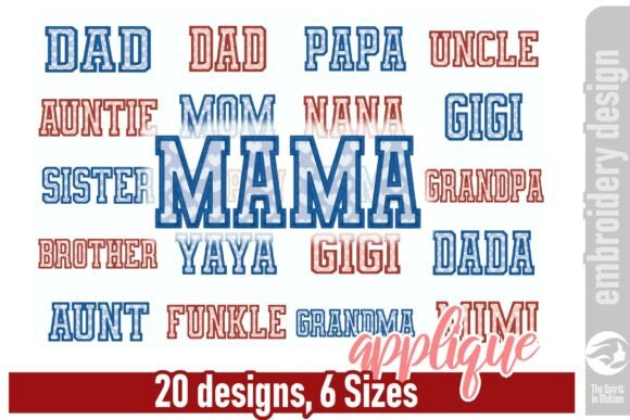 Mama and Family Names Applique Set