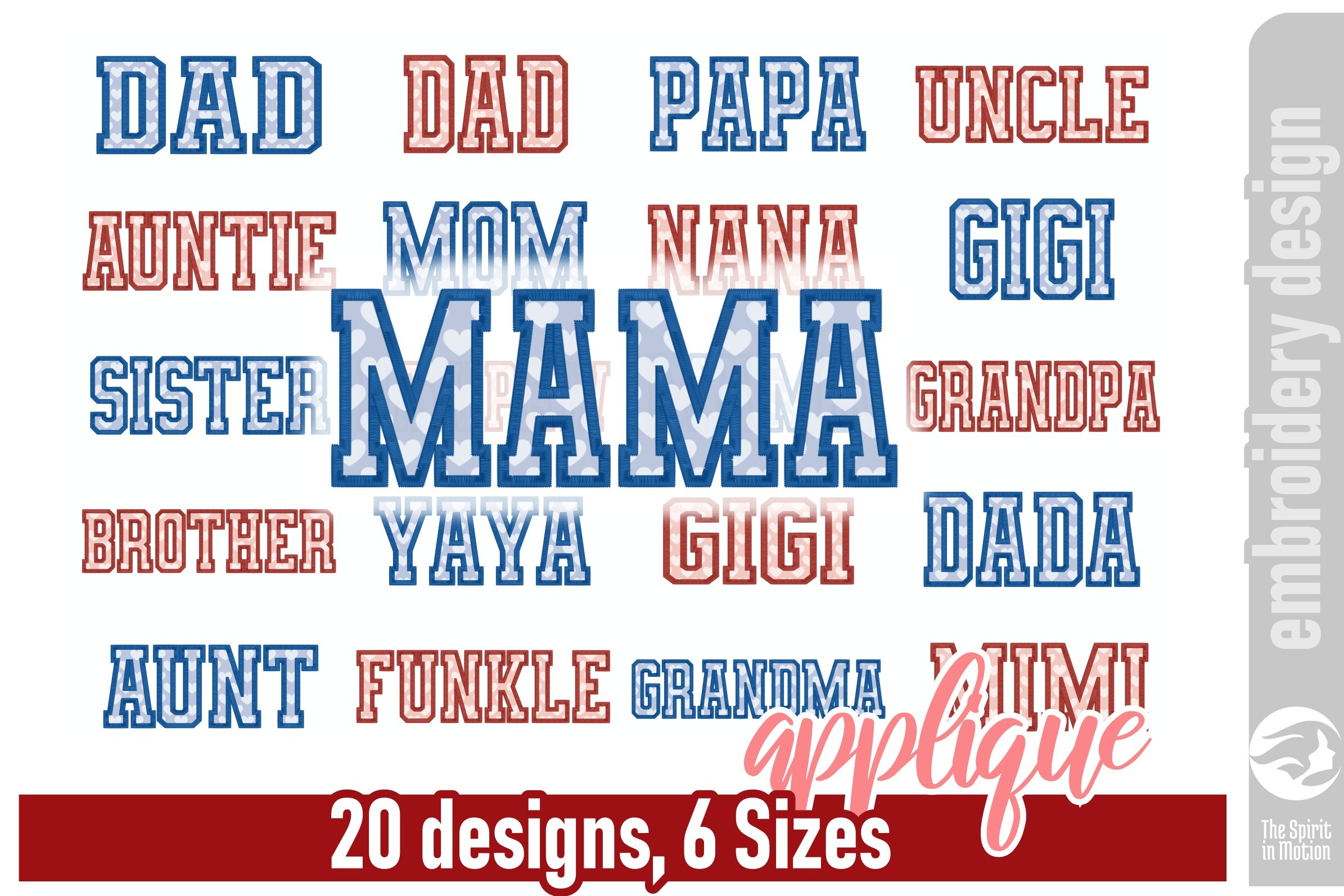 Mama and Family Names Applique Set