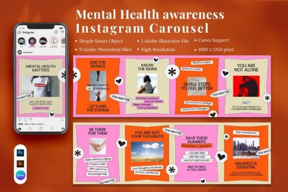 Mental Health Awareness Instagram Carous Graphics