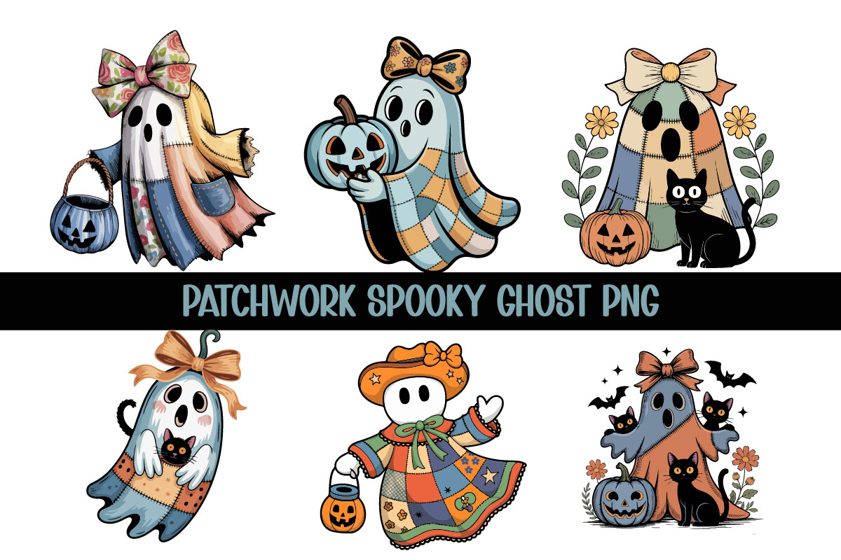 Retro Patchwork Halloween PNG Bundle