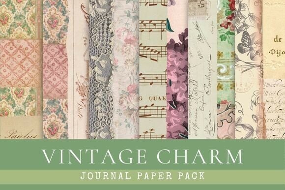 Vintage Charm Paper Pack Gráfico Ilustraciones Imprimibles Por thehappyhandicrafter