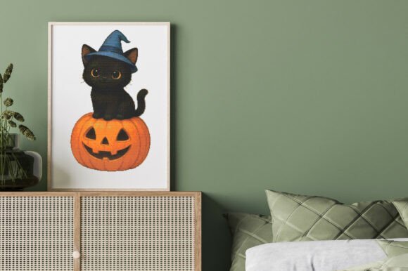 Cute Halloween Cat on Pumpkin
