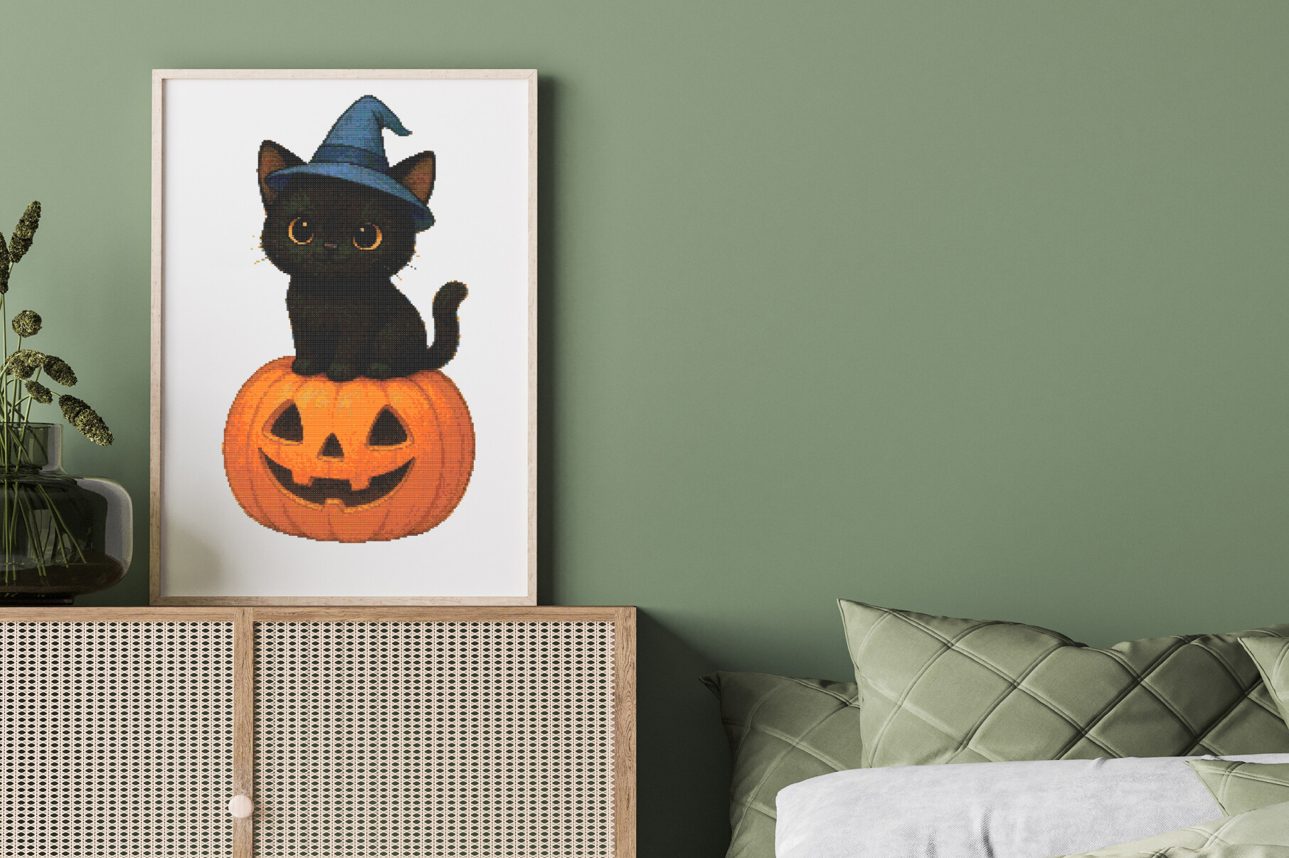 Cute Halloween Cat on Pumpkin