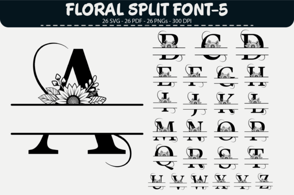 Elegant Floral Split Font Designs Graphics