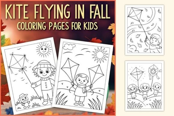 Kite Flying in Fall Coloring Pages