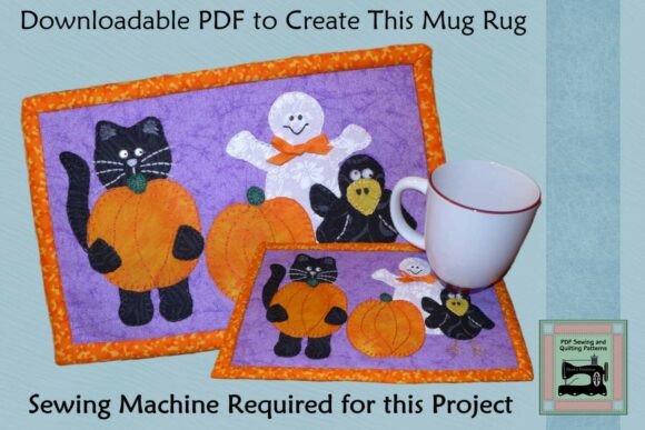 PDF Pattern Halloween Friends Mug Rug