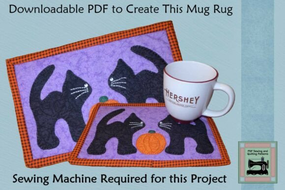PDF Pattern for Black Cats Mug Rug