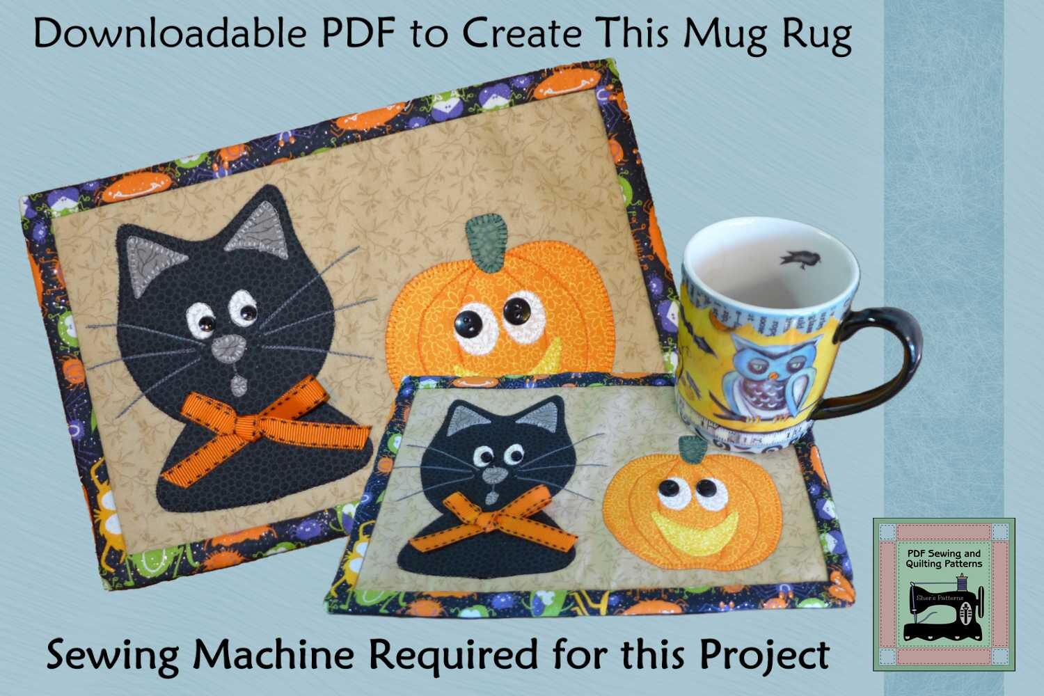 PDF Pattern for Cat & Pumpkin Mug Rug