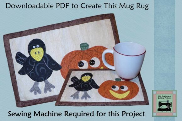 PDF Pattern for Crow and Pumpkin Mug Rug