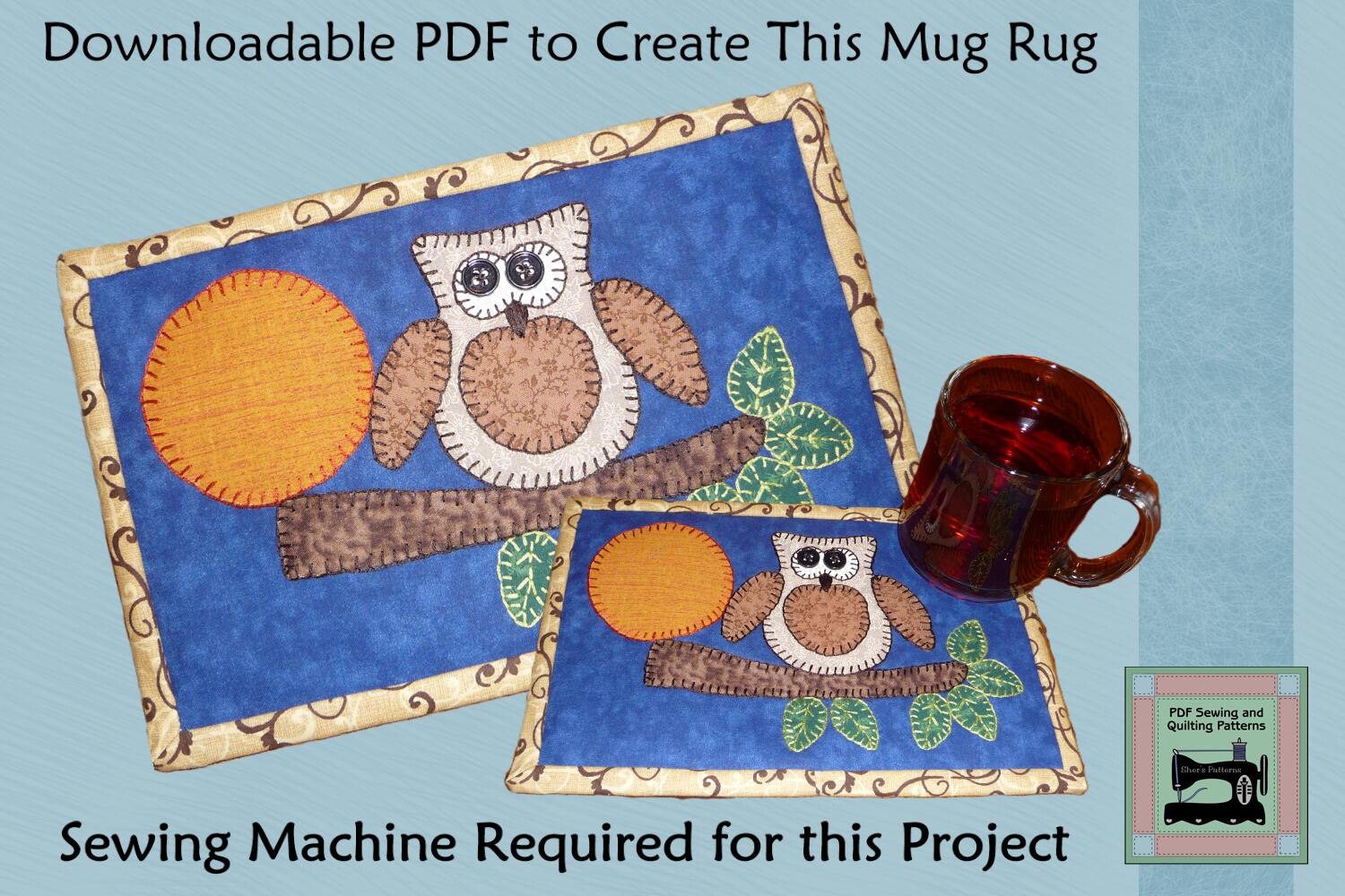 PDF Pattern for Harvest Owl Mug Rug