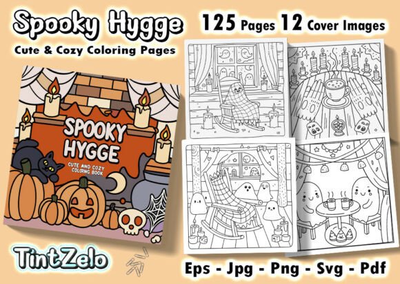 Spooky Hygge Cute & Cozy Coloring Pages