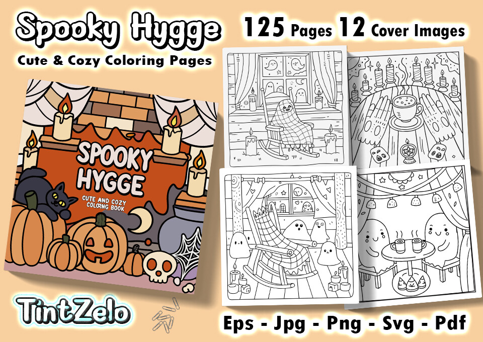 Spooky Hygge Cute & Cozy Coloring Pages