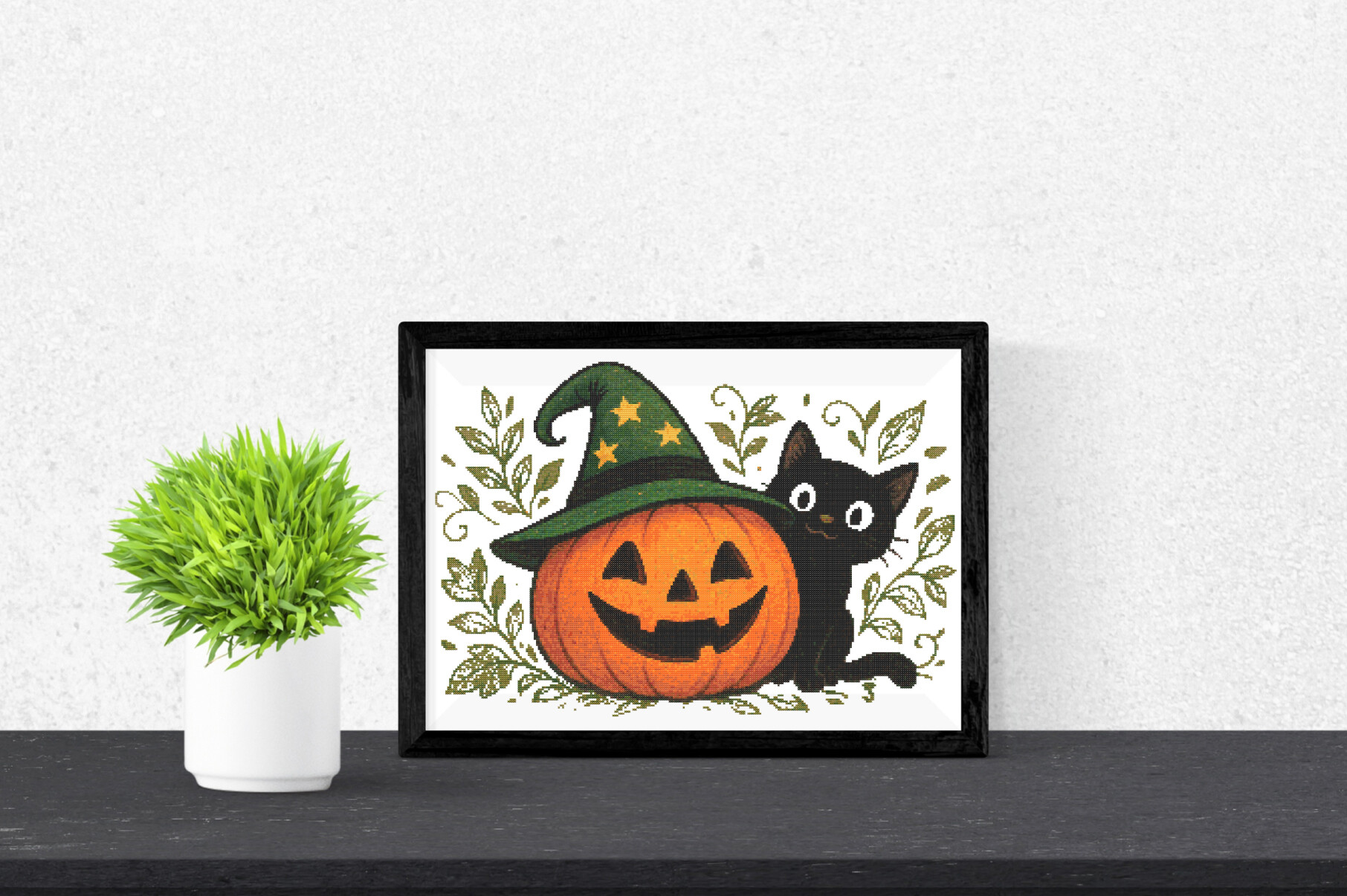 Halloween Pumpkin & Cat Cross Stitch
