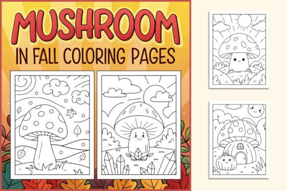 Mushroom in Fall Coloring Pages for Kids
