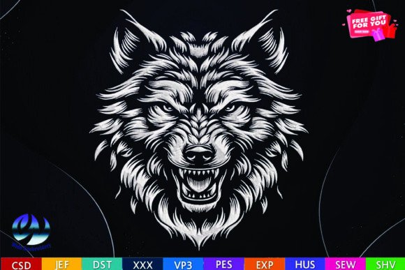Wolf Face Embroidery Design, 10 Formats