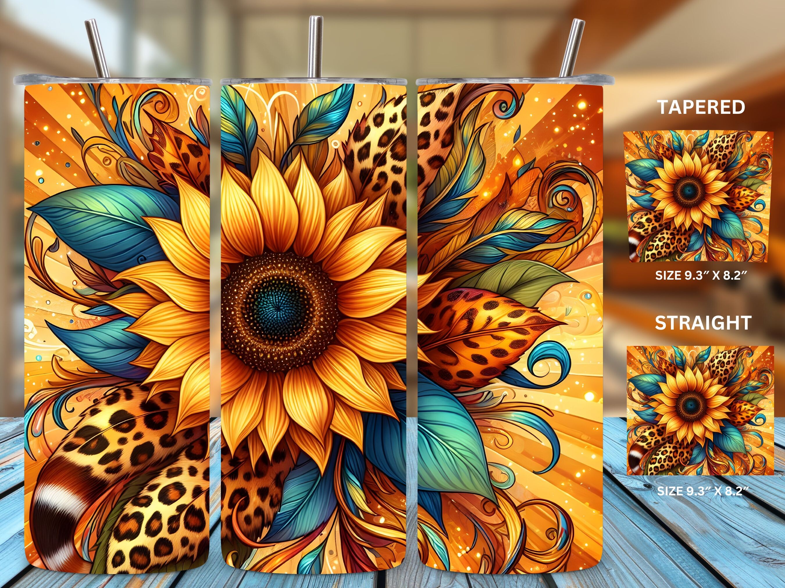 20oz Sunflowers Leopard Tumbler Wraps