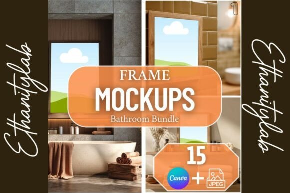 Bathroom Mockups | Canva & JPEG 15 Graphic Frames & Posters By ethanitylab
