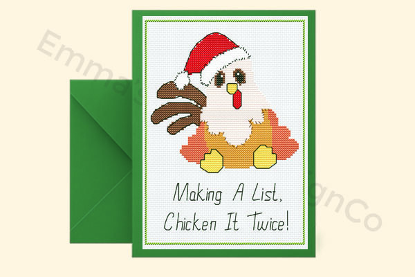 Chicken List, Stitch Christmas Card