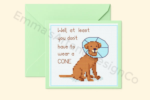 Dog Cone, Stitch Get Well Card