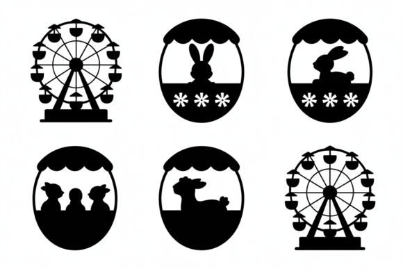 Easter Bunny and Ferris Wheel Silhouette