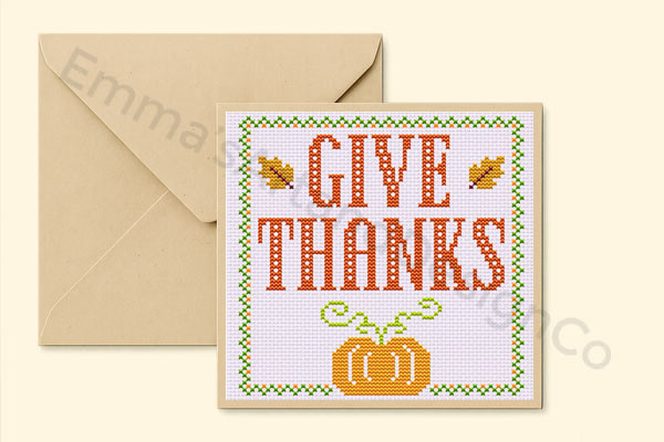 Give Thanks, Thanksgiving Cross Stitch Card