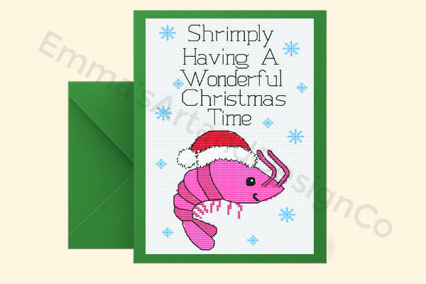 Shrimp Christmas, Stitch Christmas Card