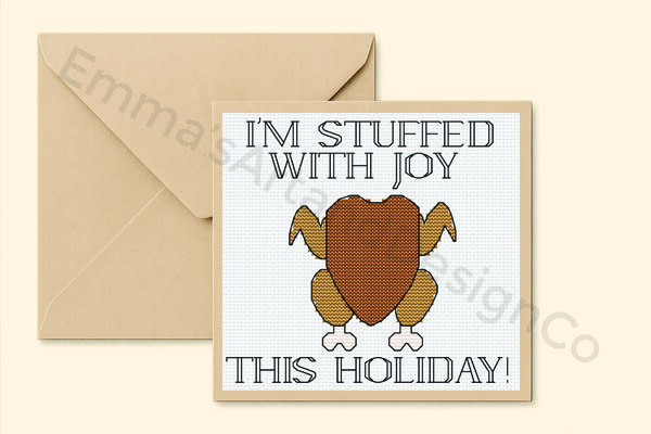 Stuffed with Joy, Thanksgiving Cross Stitch Card