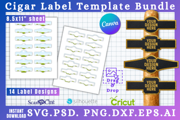 14 Cigar Label Wrapper SVG Template