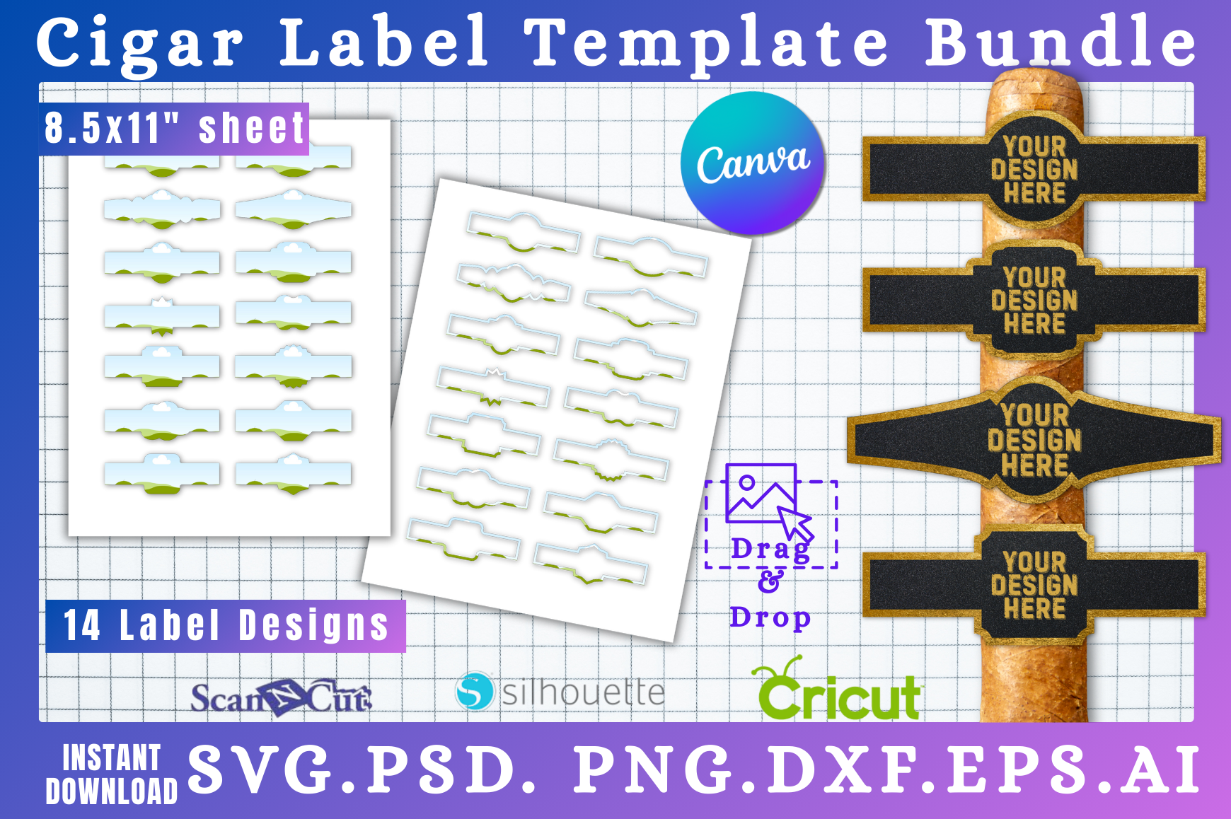14 Cigar Label Wrapper SVG Template