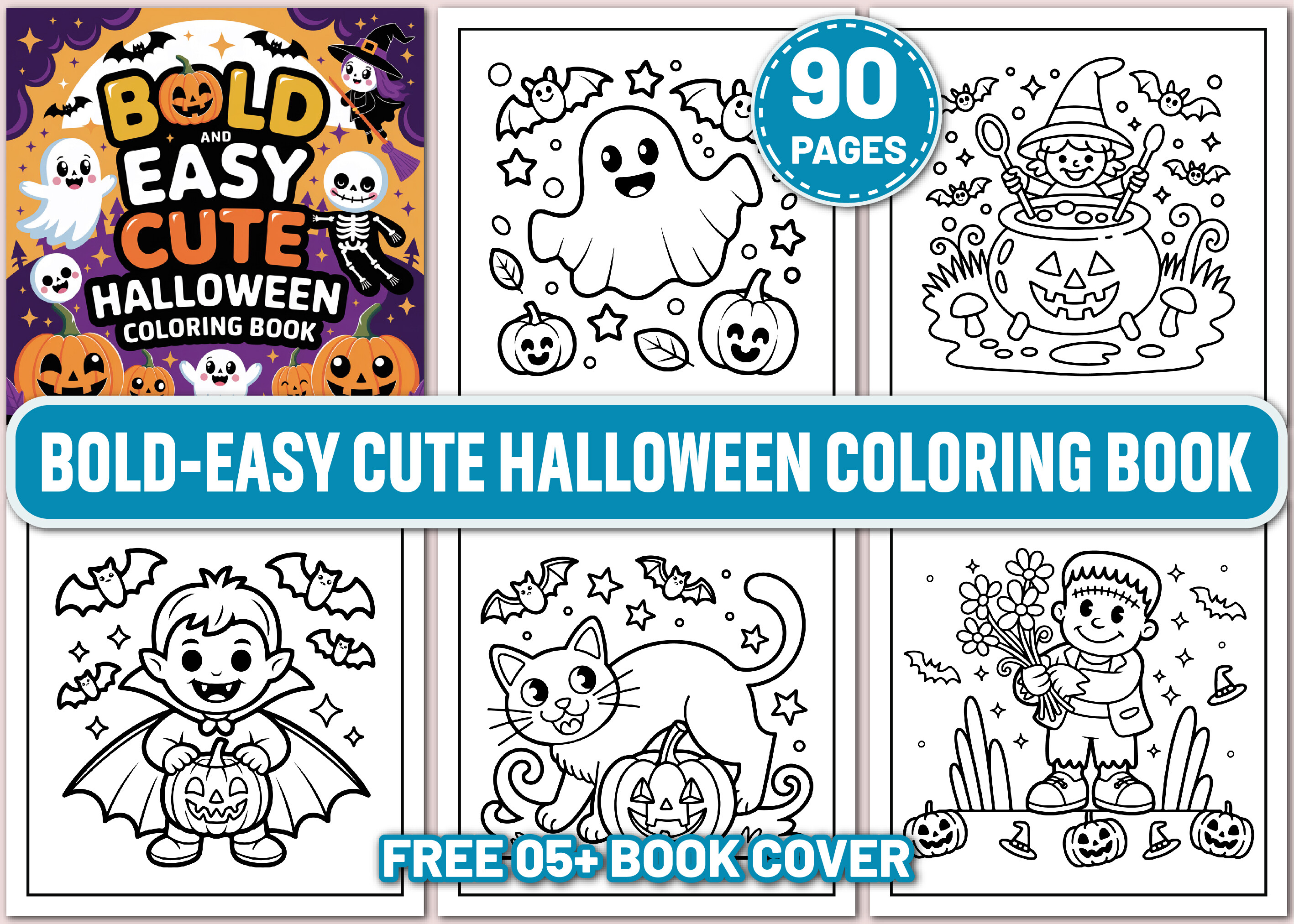 Bold-Easy Cute Halloween Coloring Book
